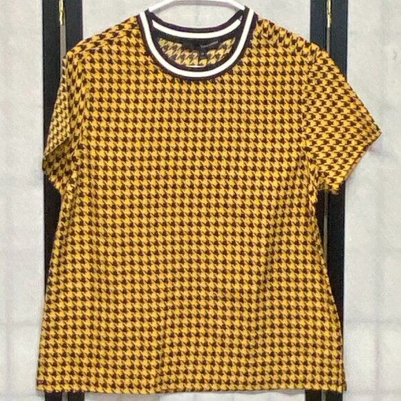 Harve Benard Print Series Cap Sleeve Stretch Band Crew Neck Houndstooth Top M - Picture 1 of 13